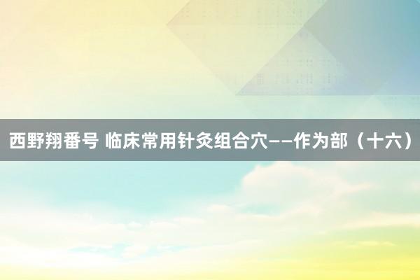 西野翔番号 临床常用针灸组合穴——作为部（十六）