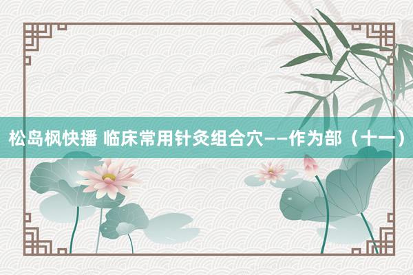 松岛枫快播 临床常用针灸组合穴——作为部（十一）