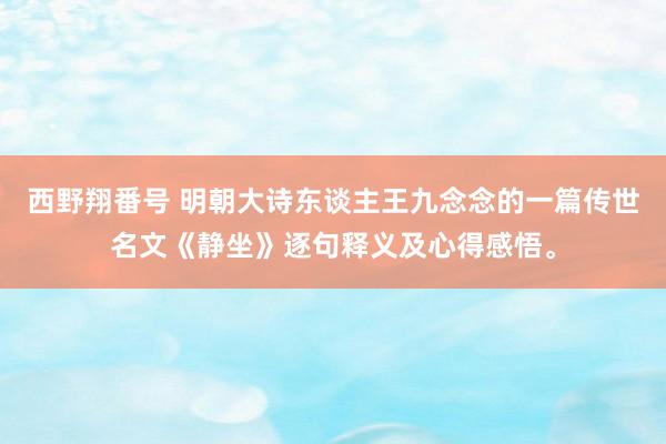 西野翔番号 明朝大诗东谈主王九念念的一篇传世名文《静坐》逐句释义及心得感悟。